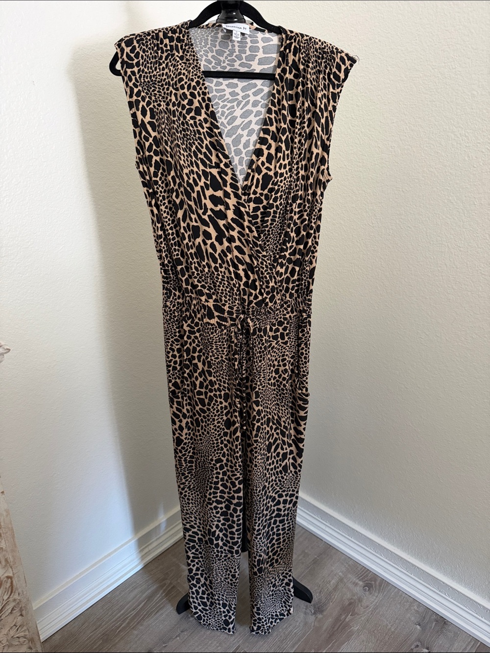 Veronica M Sleeveless Animal Print Jumpsuit - Tan/Black Size S